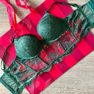 Victoria's Secret VerySexy Bombshell Push Up Corset Bra In Emerald Green 36B NWT